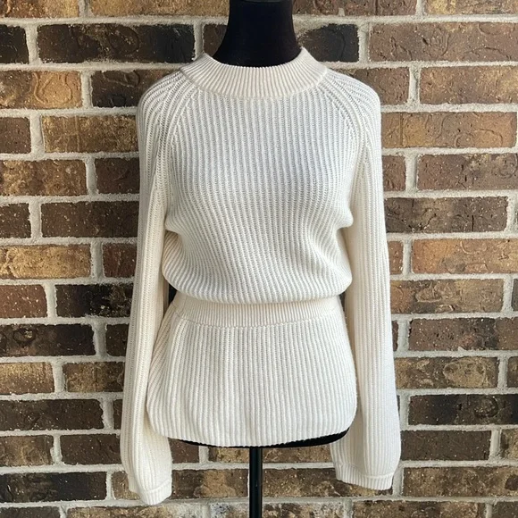 CLUB MONACO White Tinna Balloon Wool Alpaca Sleeve Sweater - Picture 2 of 9